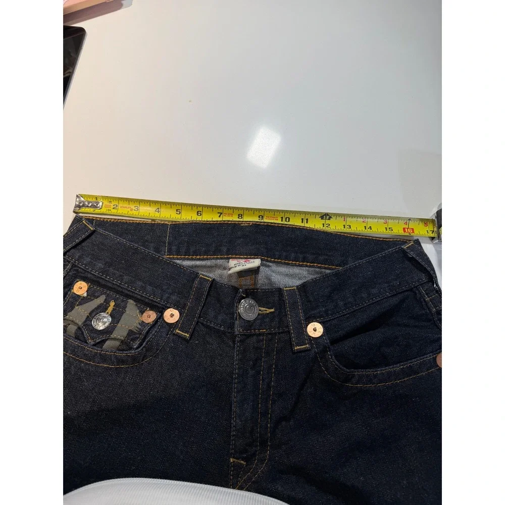True Religion World Tour Joey Bootcut Jeans Mens 33x30 Dark Wash Flap Pocket USA
